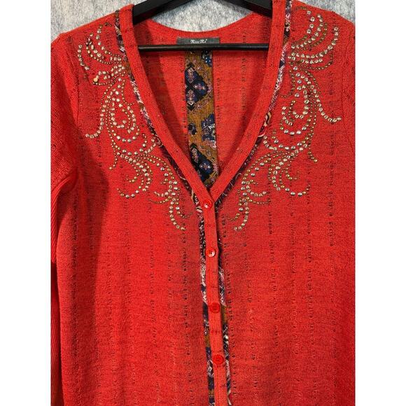 Miss Me Sequin Open Back Red Cardigan Flowy Breathable - Medium - Picture 3 of 10